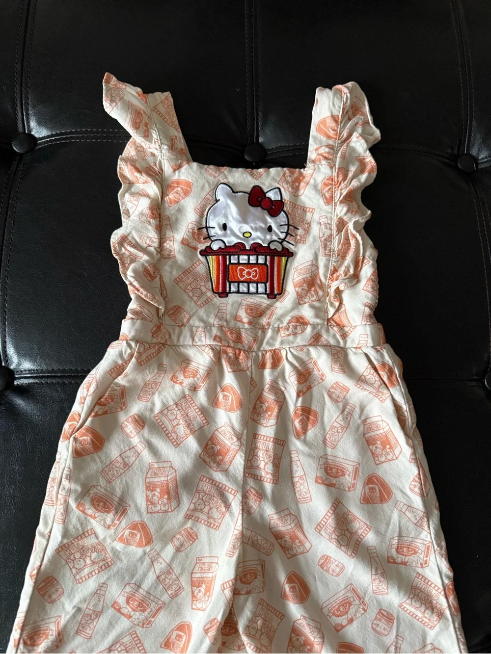 Hello Kitty Boxlunch Cream Overalls with Peach Print and Popcorn Patch